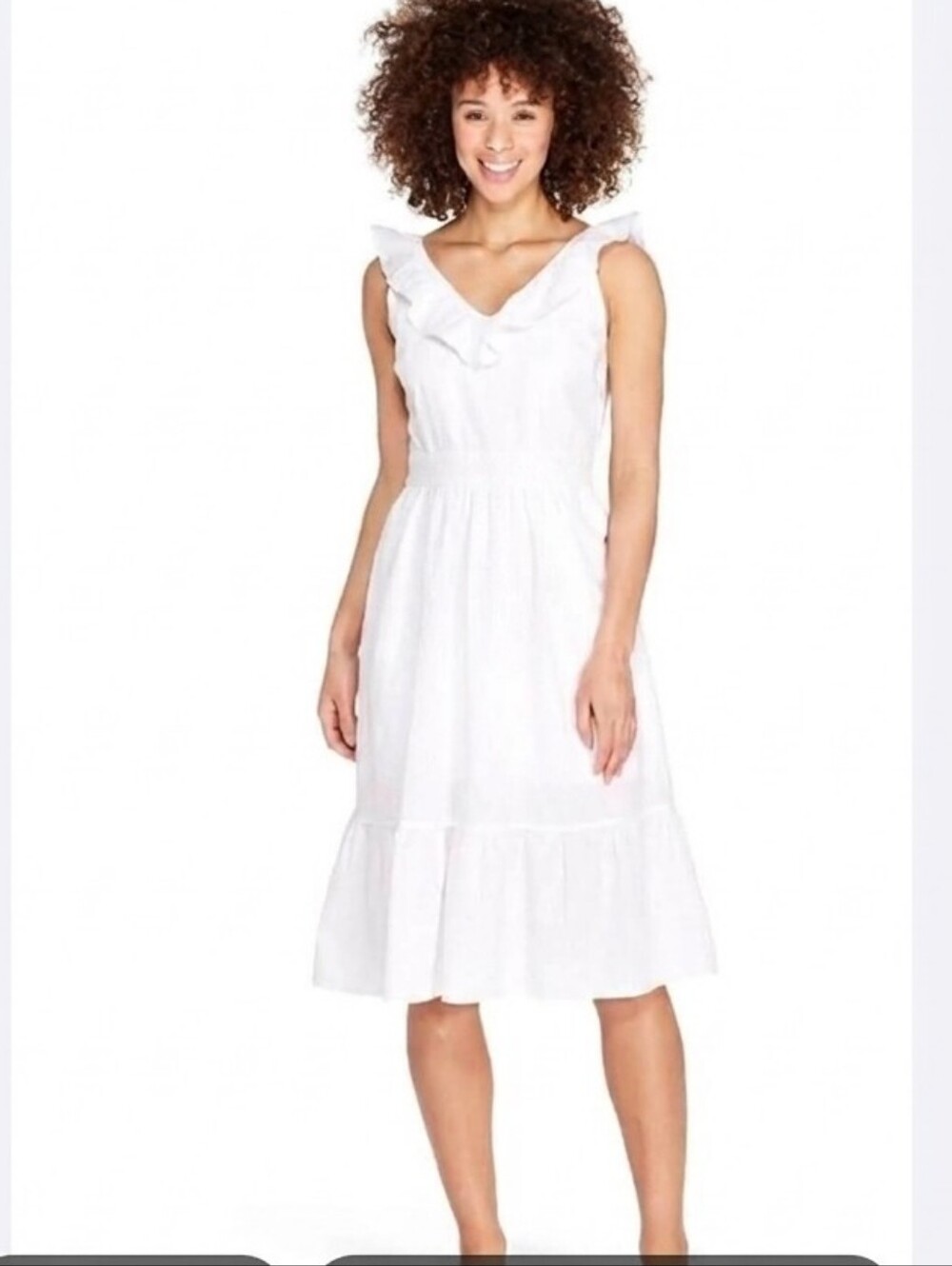 Vineyard Vines x Target White Seersucker Ruffle Midi Dress Women's Size XL